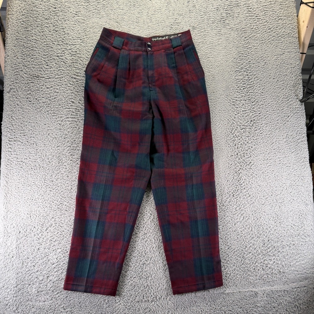 Vintage Giorgio Sant'Angelo Pant Womens 14 Red Plaid Wool Dress Tapered Pleated